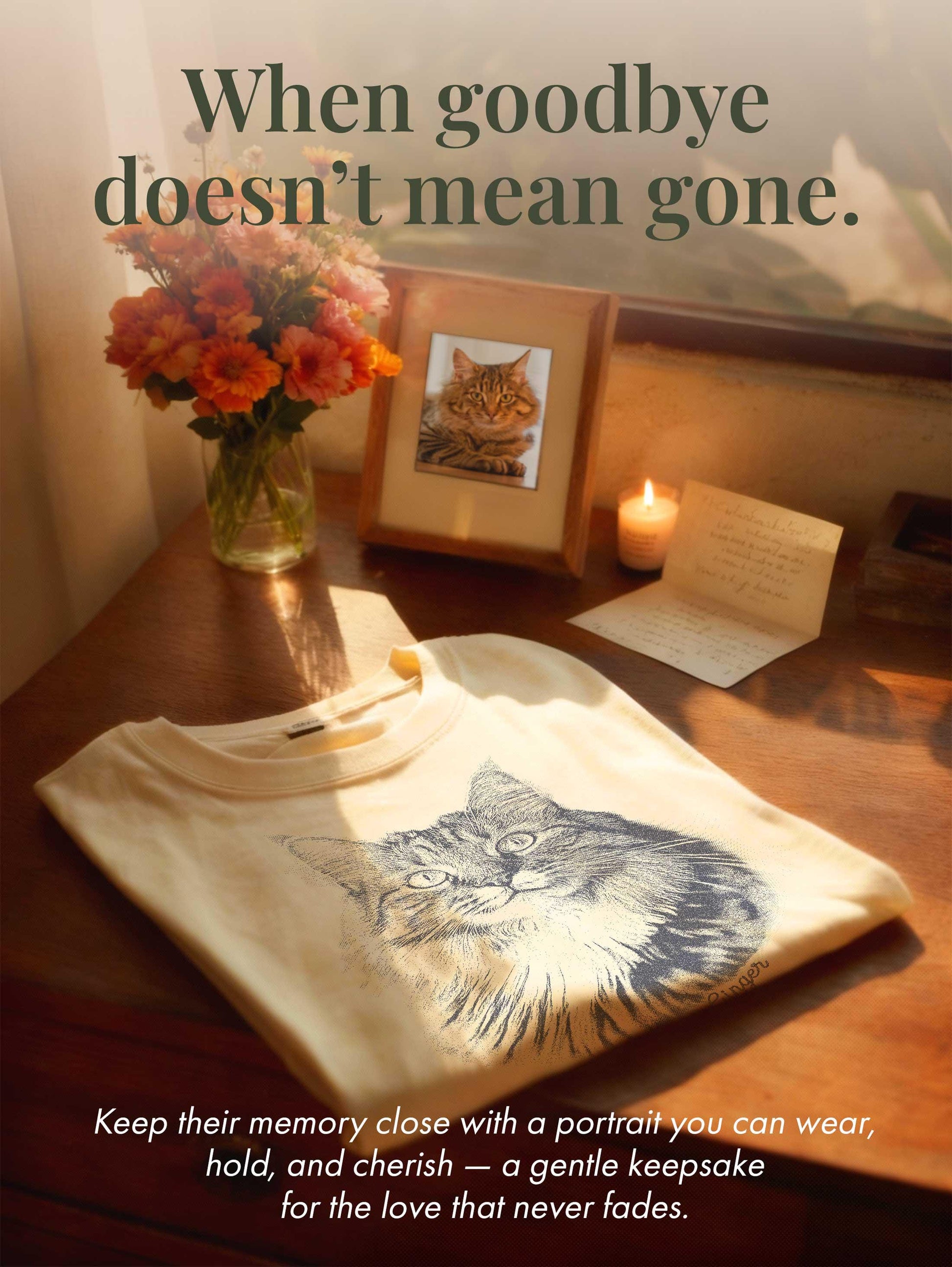 Personalized Cat Photo T-Shirt, Custom Pet Portrait Memorial Tribute, Includes Free Digital Art