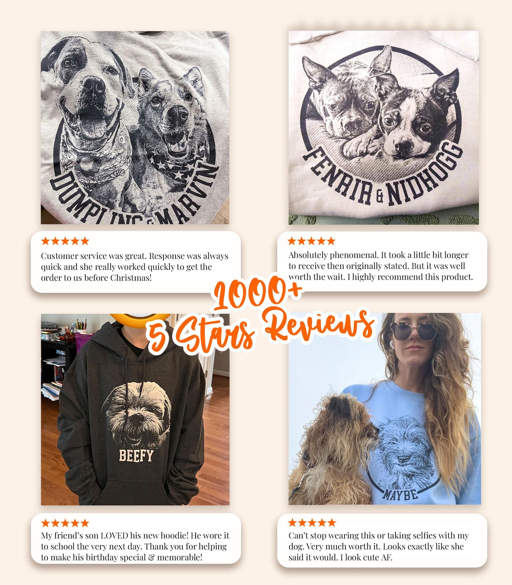 Custom Dog and Cat Hoodie Pet Portrait Gift for Dog Parents Lovers