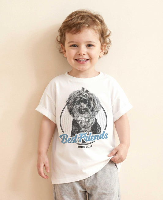 Custom Pet Portrait Kids Shirt Gift Personalized Dog Illustration Tee