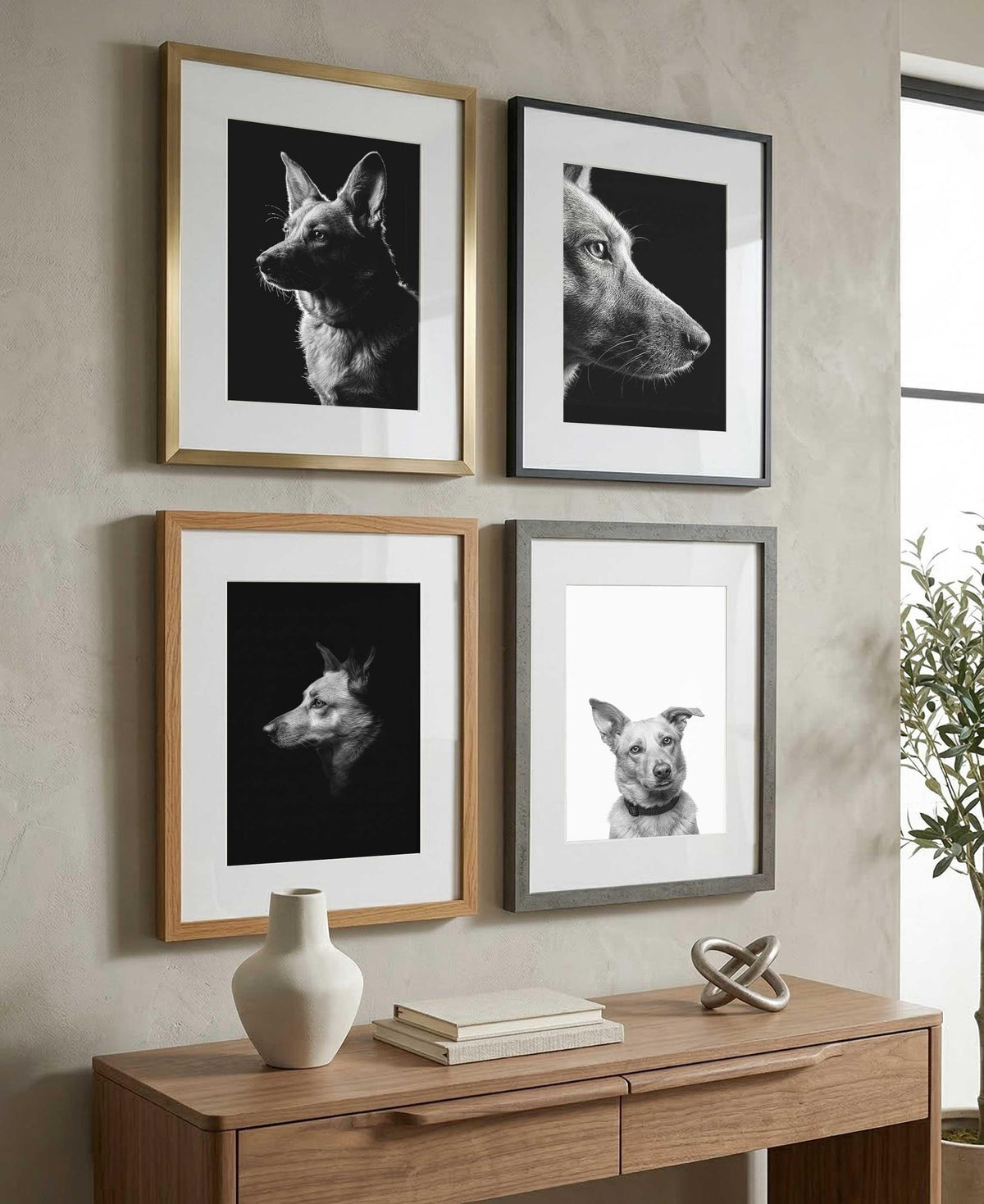 Custom Pet Portrait Gallery Wall Art Set of 4 Personalized Pet Gift Dog Mom Rainbow Bridge Memorial Print