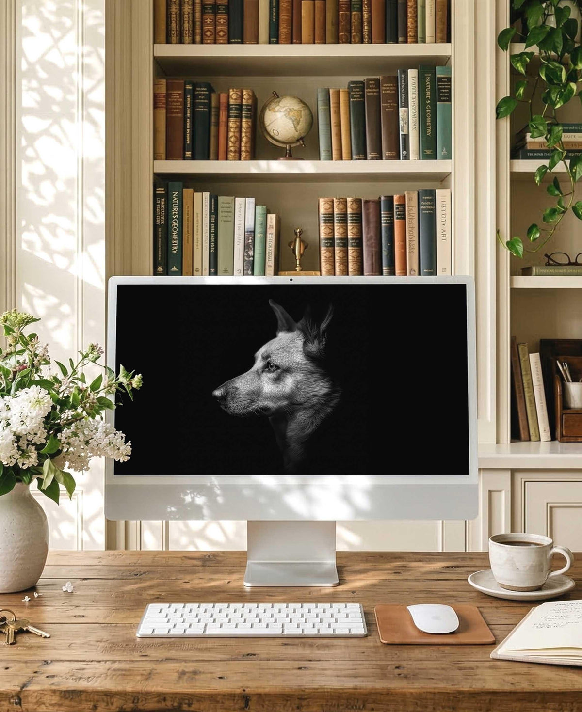 Custom Pet Portrait Wallpaper Black & White Fine Art for iPhone iPad Desktop Frame TV