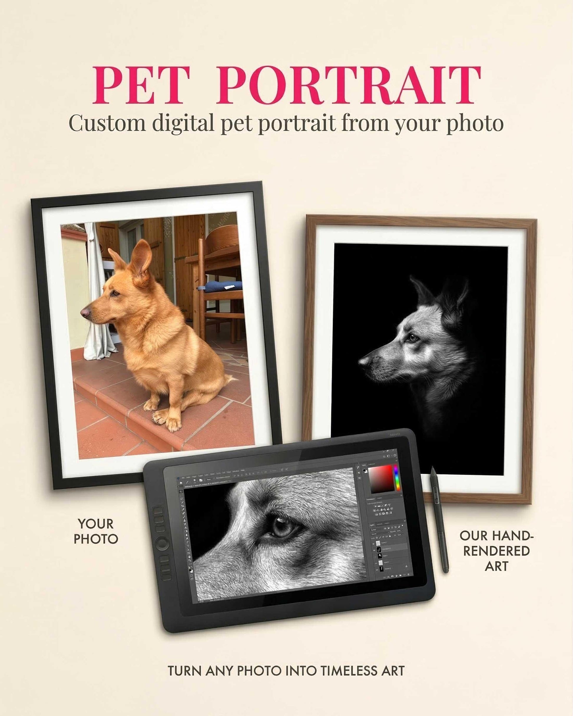 Custom Pet Portrait Gallery Wall Art Set of 4 Personalized Pet Gift Dog Mom Rainbow Bridge Memorial Print