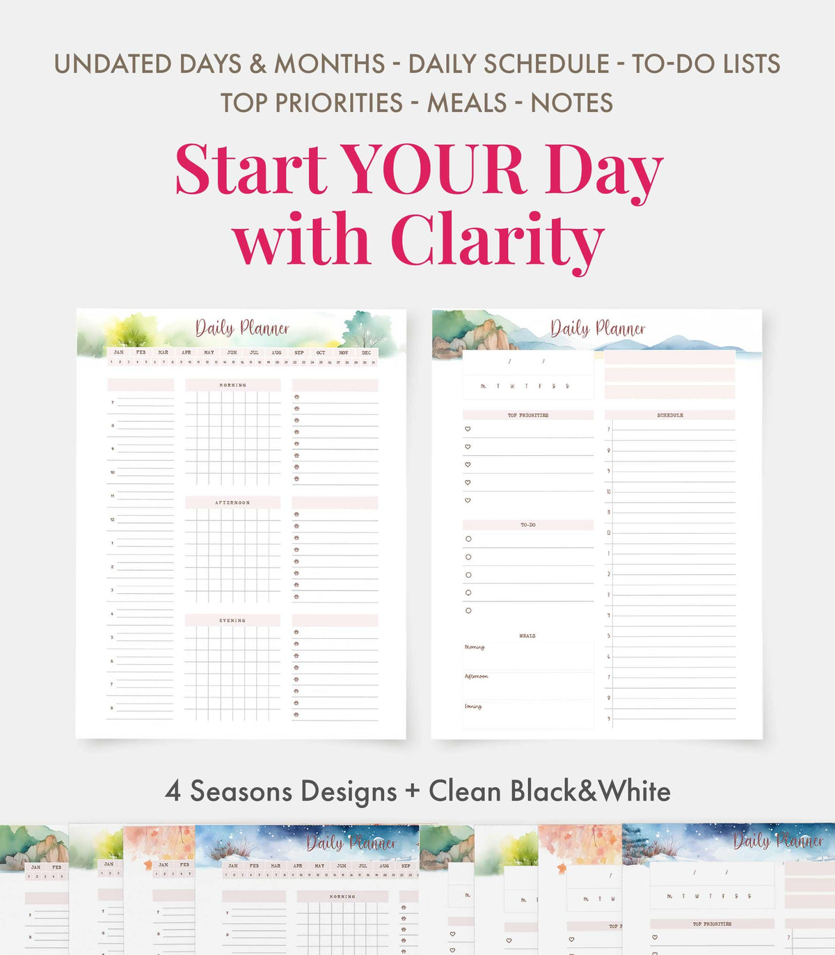 Daily Planner Printable Undated Planner Bundle Time Block Planner PDF Habit Tracker Printable for Work Life Balance