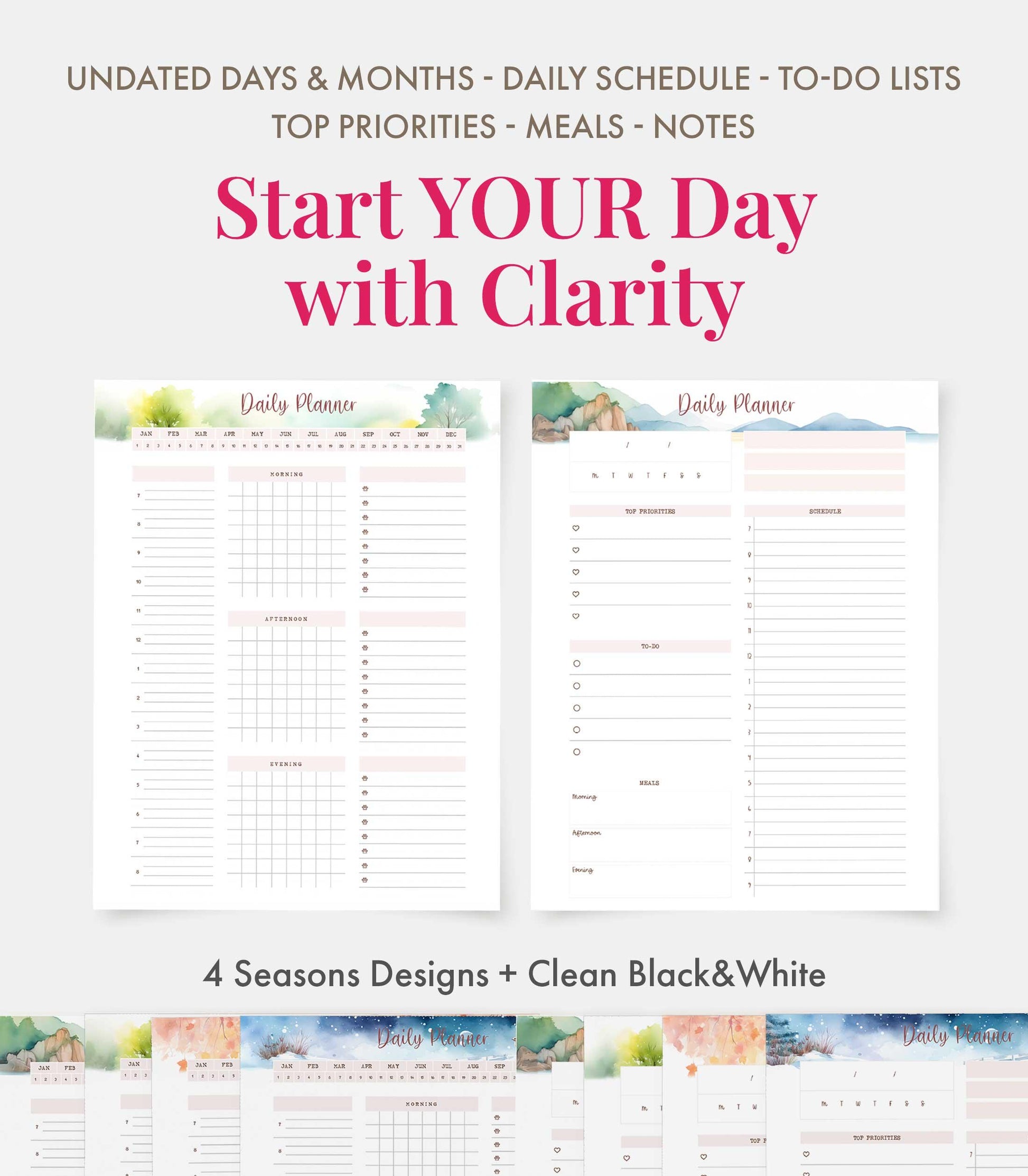 Daily Planner Printable Undated Planner Bundle Time Block Planner PDF Habit Tracker Printable for Work Life Balance