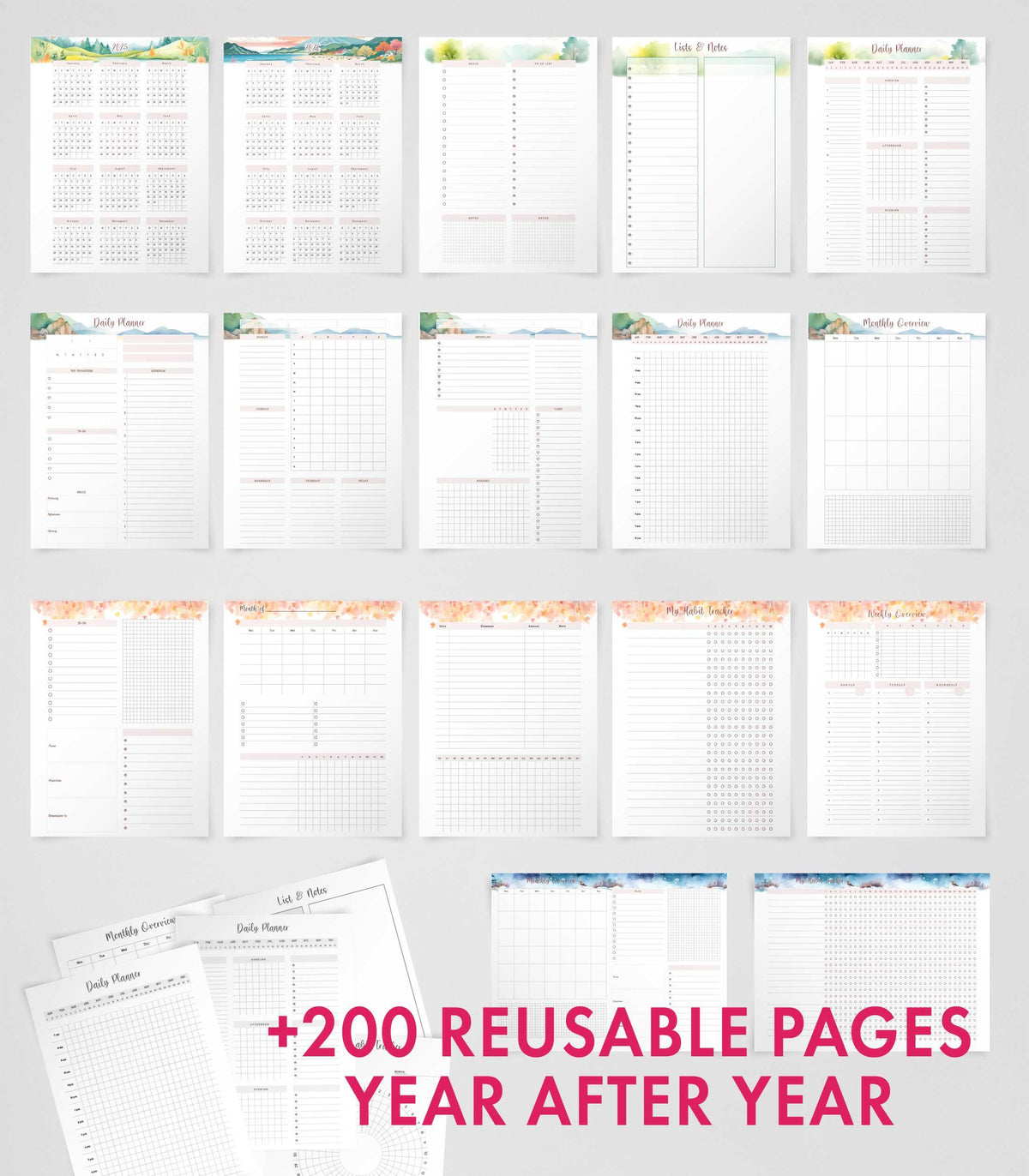 Daily Planner Printable Undated Planner Bundle Time Block Planner PDF Habit Tracker Printable for Work Life Balance
