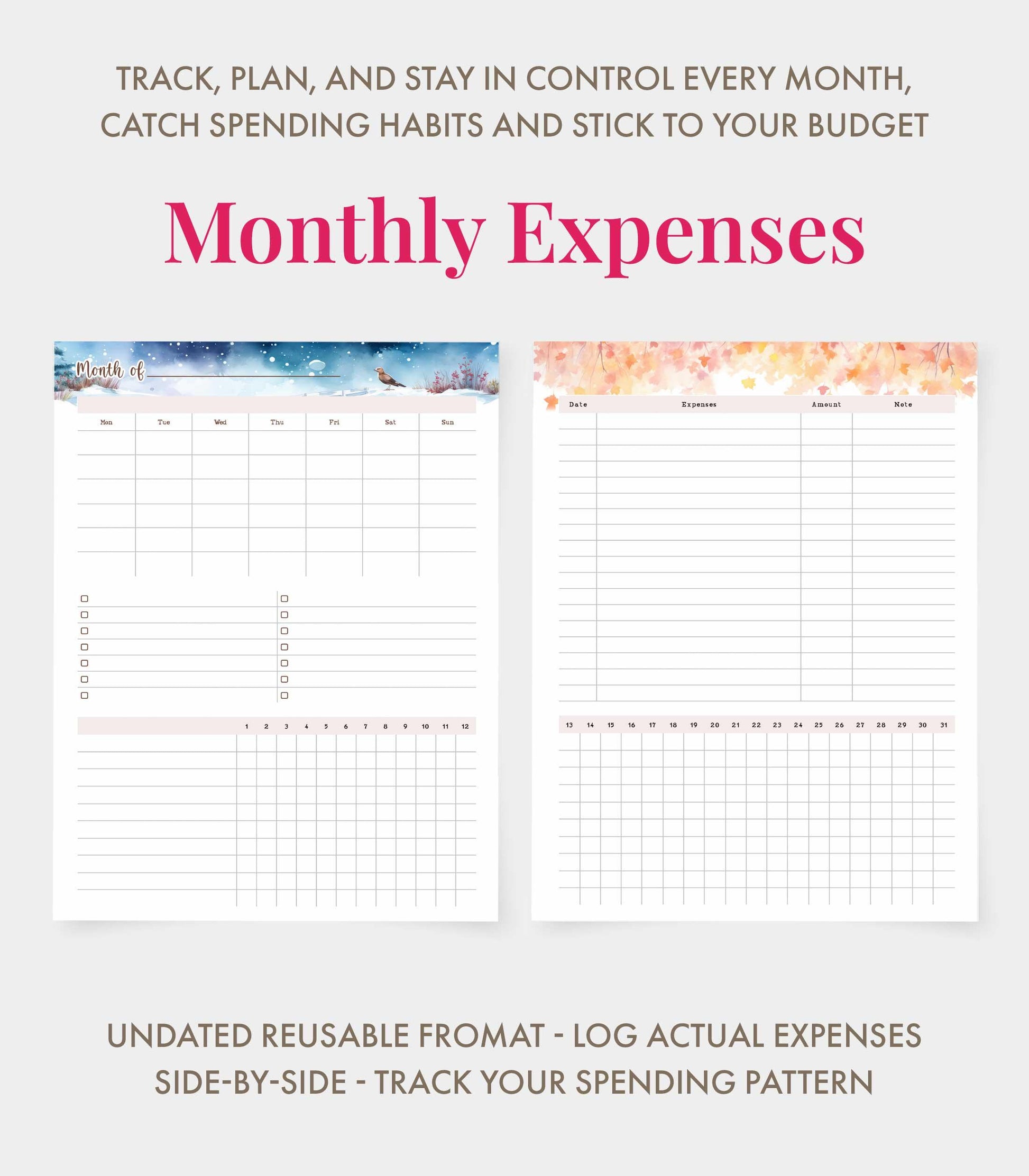 Daily Planner Printable Undated Planner Bundle Time Block Planner PDF Habit Tracker Printable for Work Life Balance
