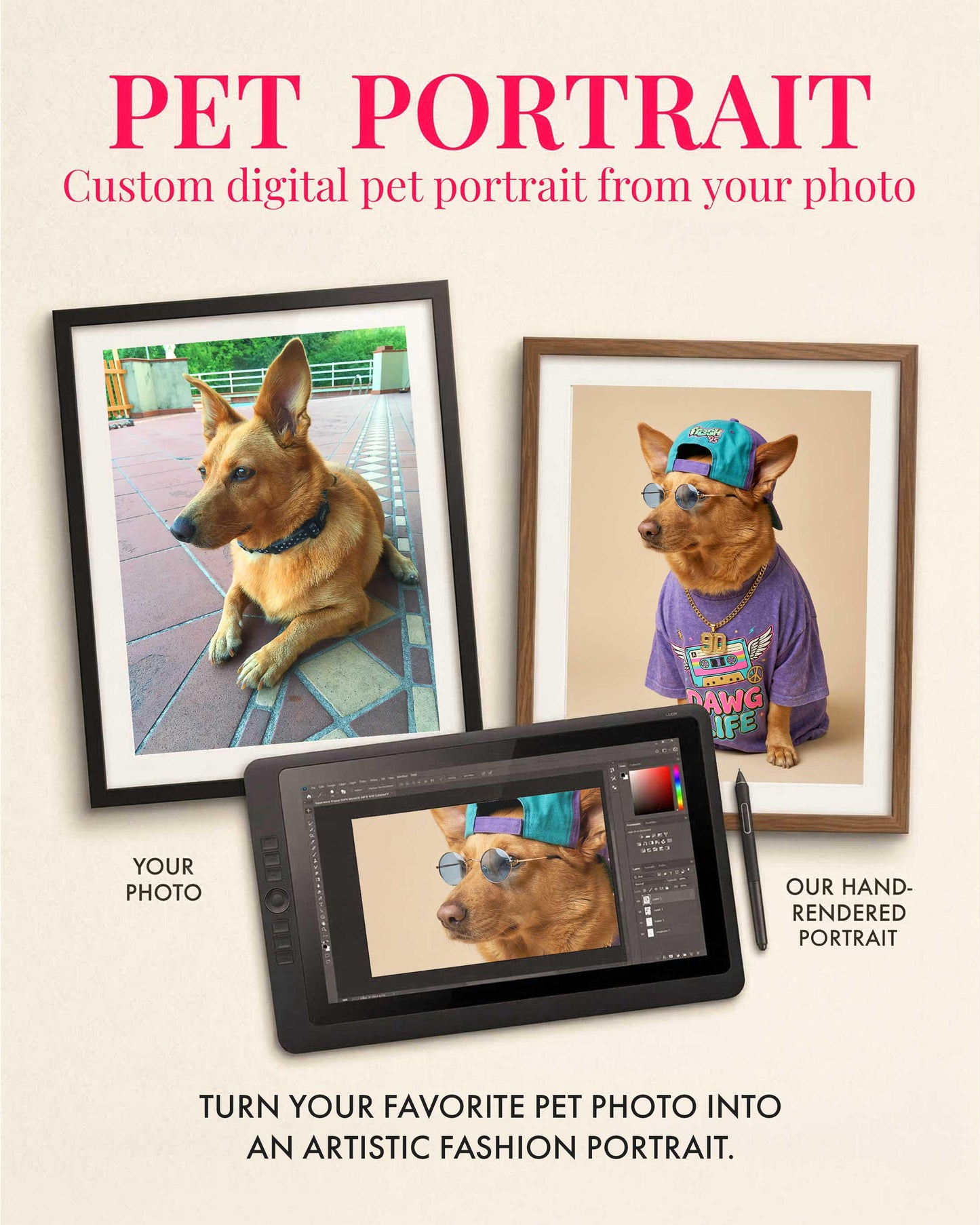 Custom Pet Portrait Maximalist Retro Wall Art Digital Print