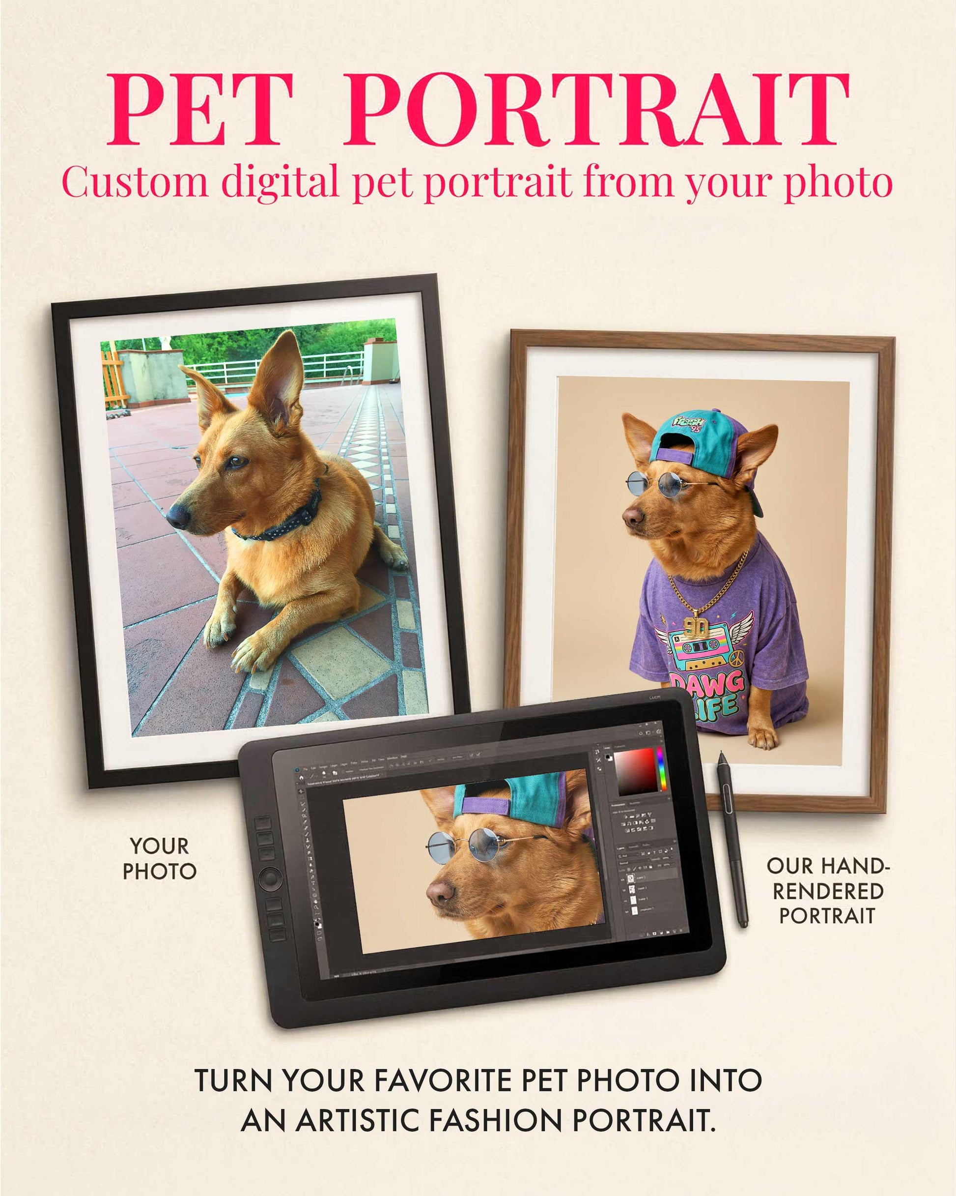 Custom Pet Portrait Maximalist Retro Wall Art Digital Print