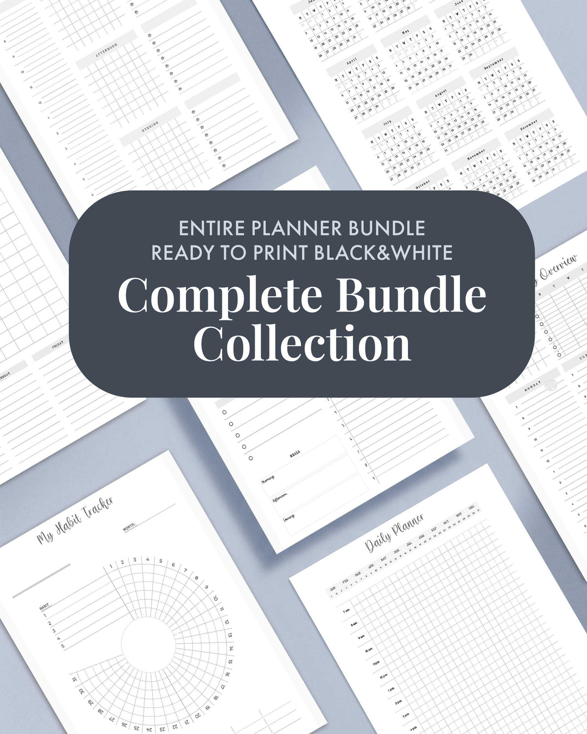 Daily Planner Printable Undated Planner Bundle Time Block Planner PDF Habit Tracker Printable for Work Life Balance