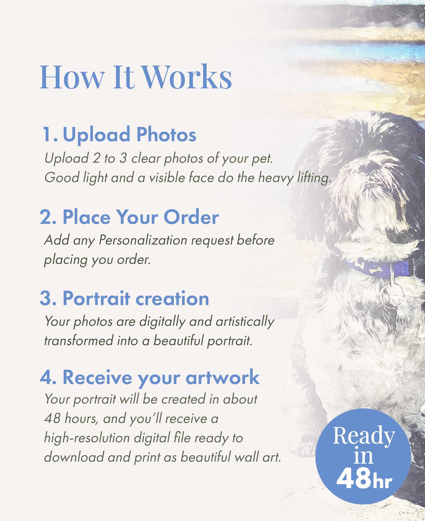 Custom Pet Portrait From Photo Colorful Oil Painting Digital Download