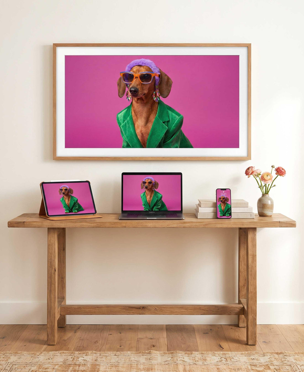 Custom Pet Portrait Wallpaper, Maximalist Fashion Digital Art (iPhone, iPad, Desktop, Samsung TV)