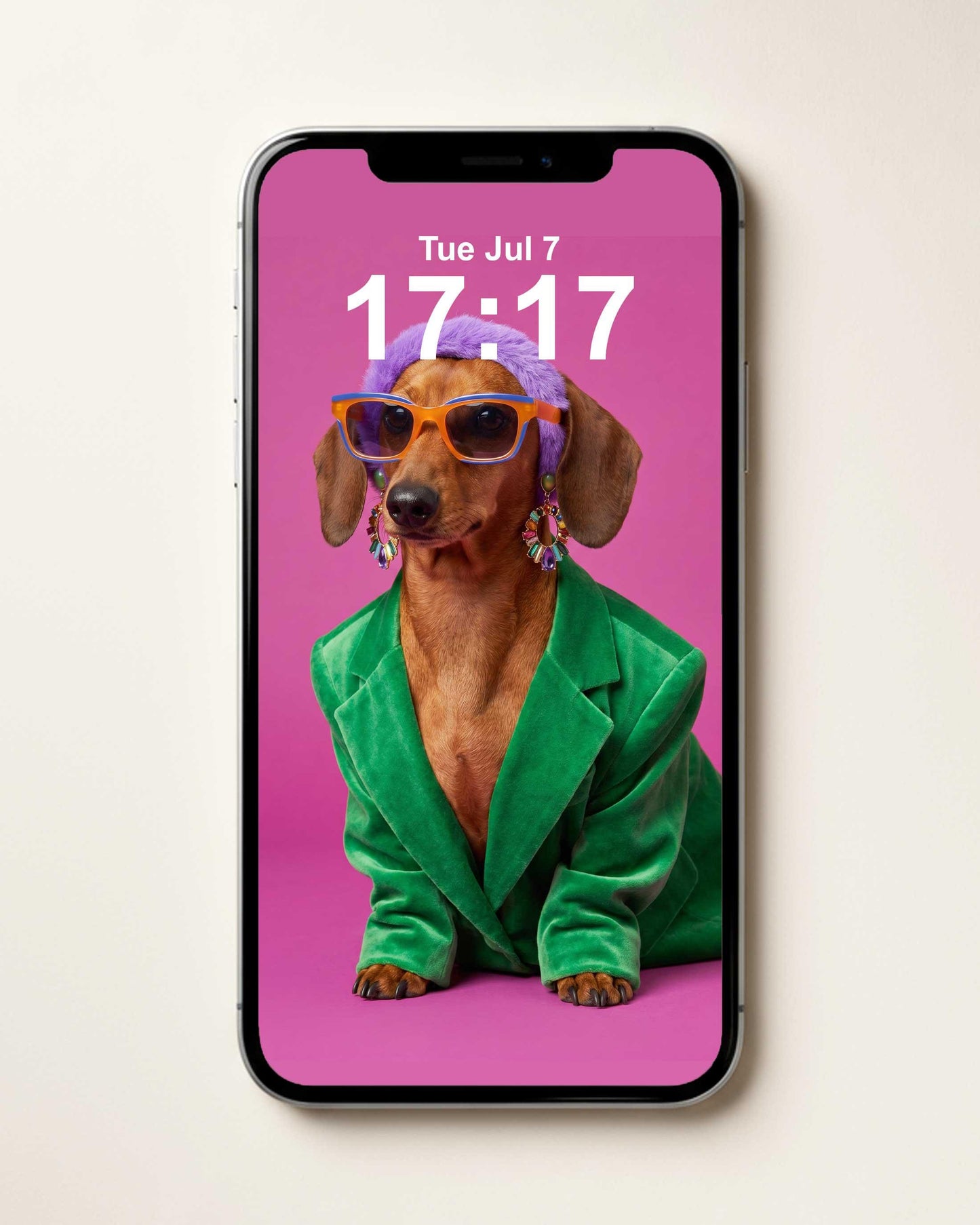 Custom Pet Portrait Wallpaper, Maximalist Fashion Digital Art for iPhone