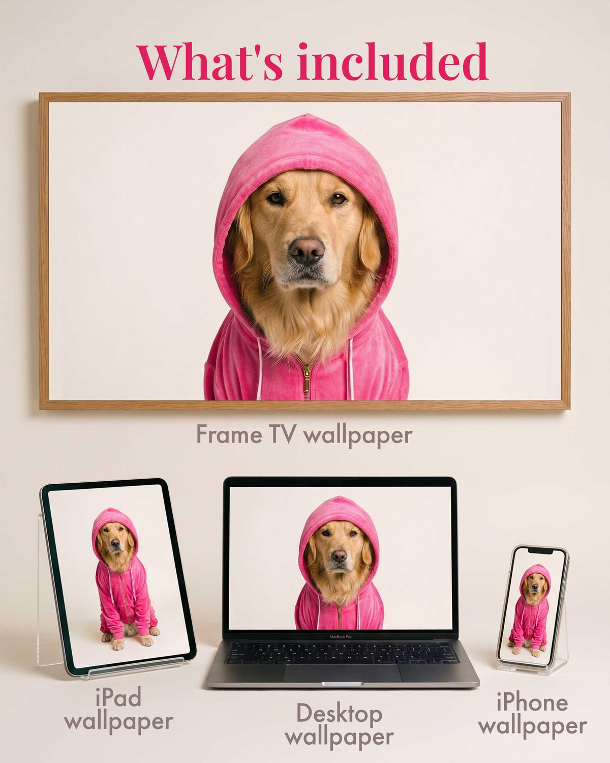 Custom Pet Portrait Wallpaper, Maximalist Fashion Digital Art (iPhone, iPad, Desktop, Samsung TV)