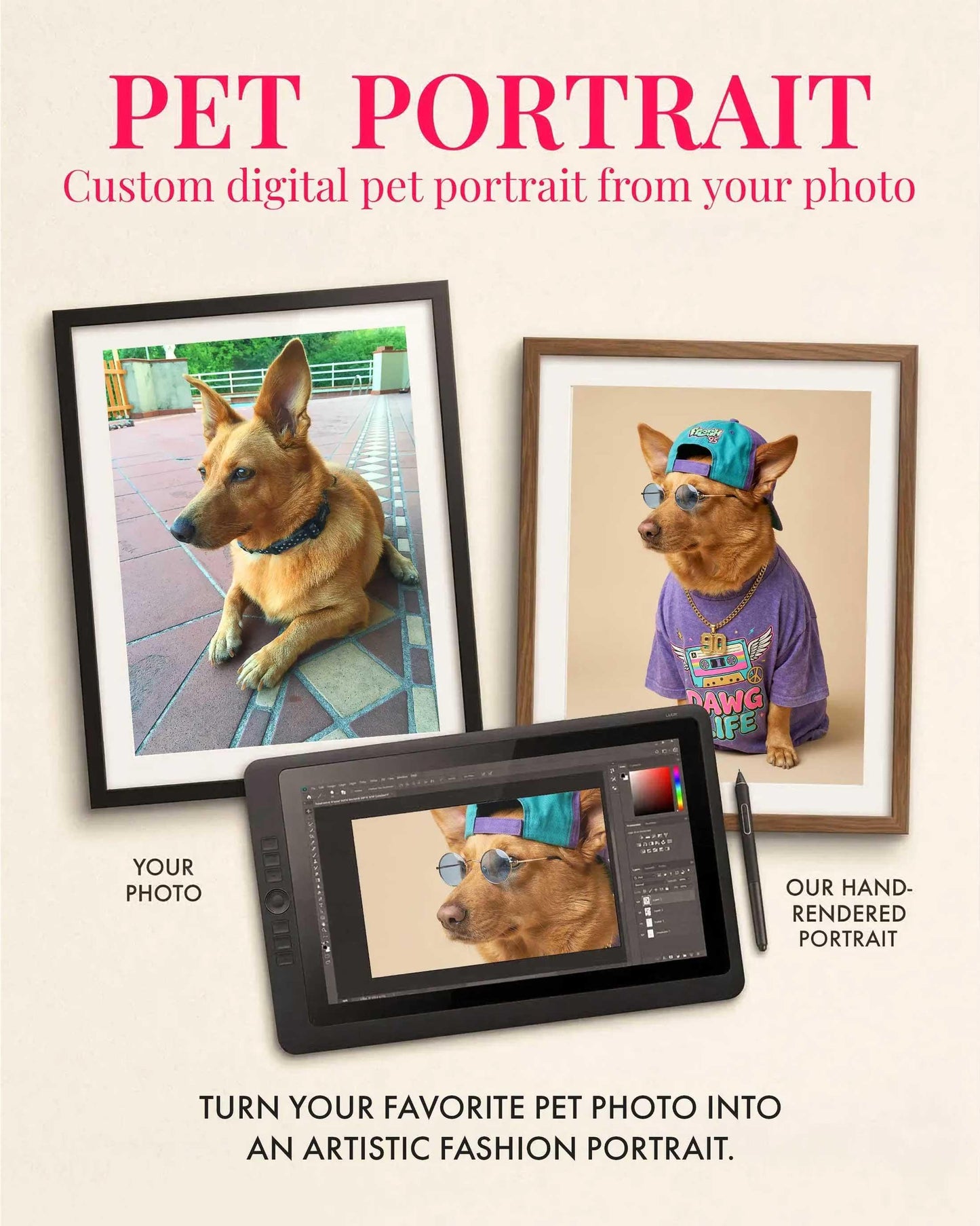 Custom Pet Portrait Wallpaper, Maximalist Fashion Digital Art (iPhone, iPad, Desktop, Samsung TV)