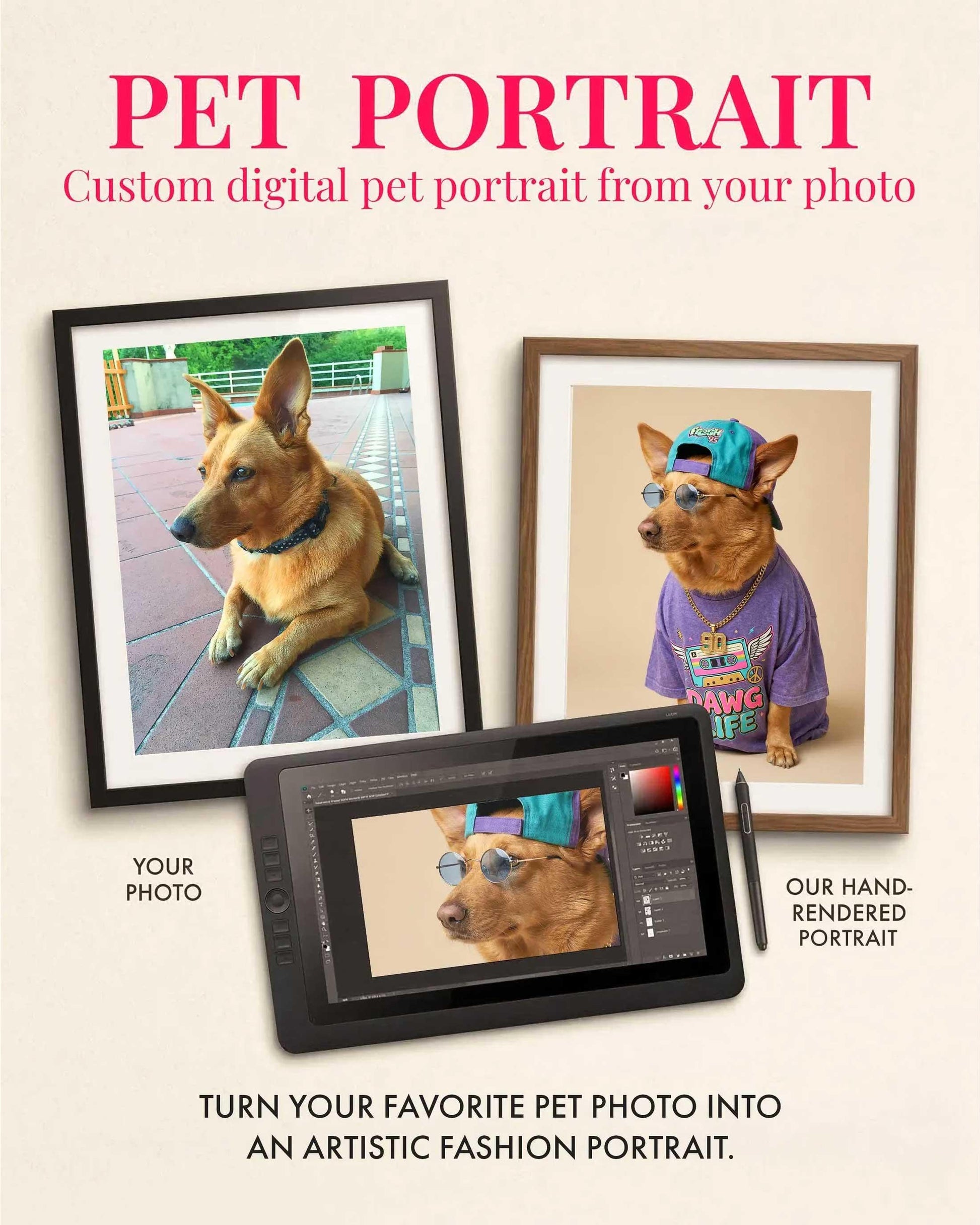 Custom Pet Portrait Wallpaper, Maximalist Fashion Digital Art (iPhone, iPad, Desktop, Samsung TV)