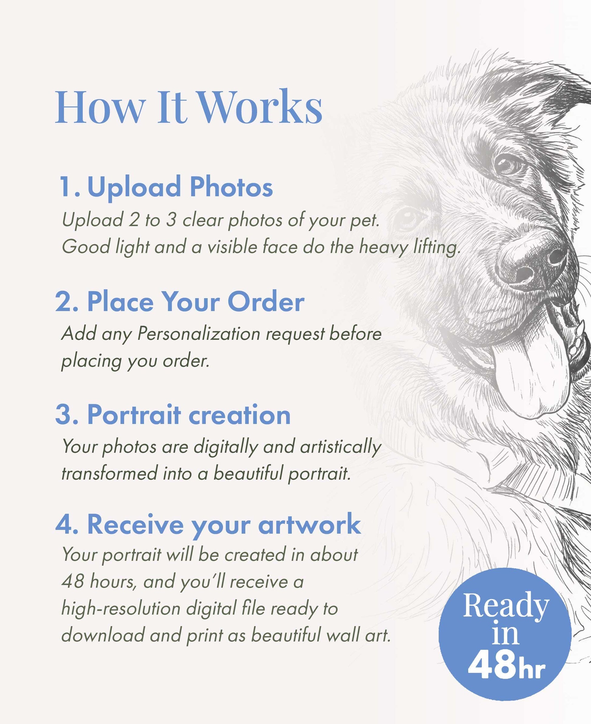 Custom Pet Portrait Sketch From Photo, Fine Art Ink Drawing, Pet Lover Gift