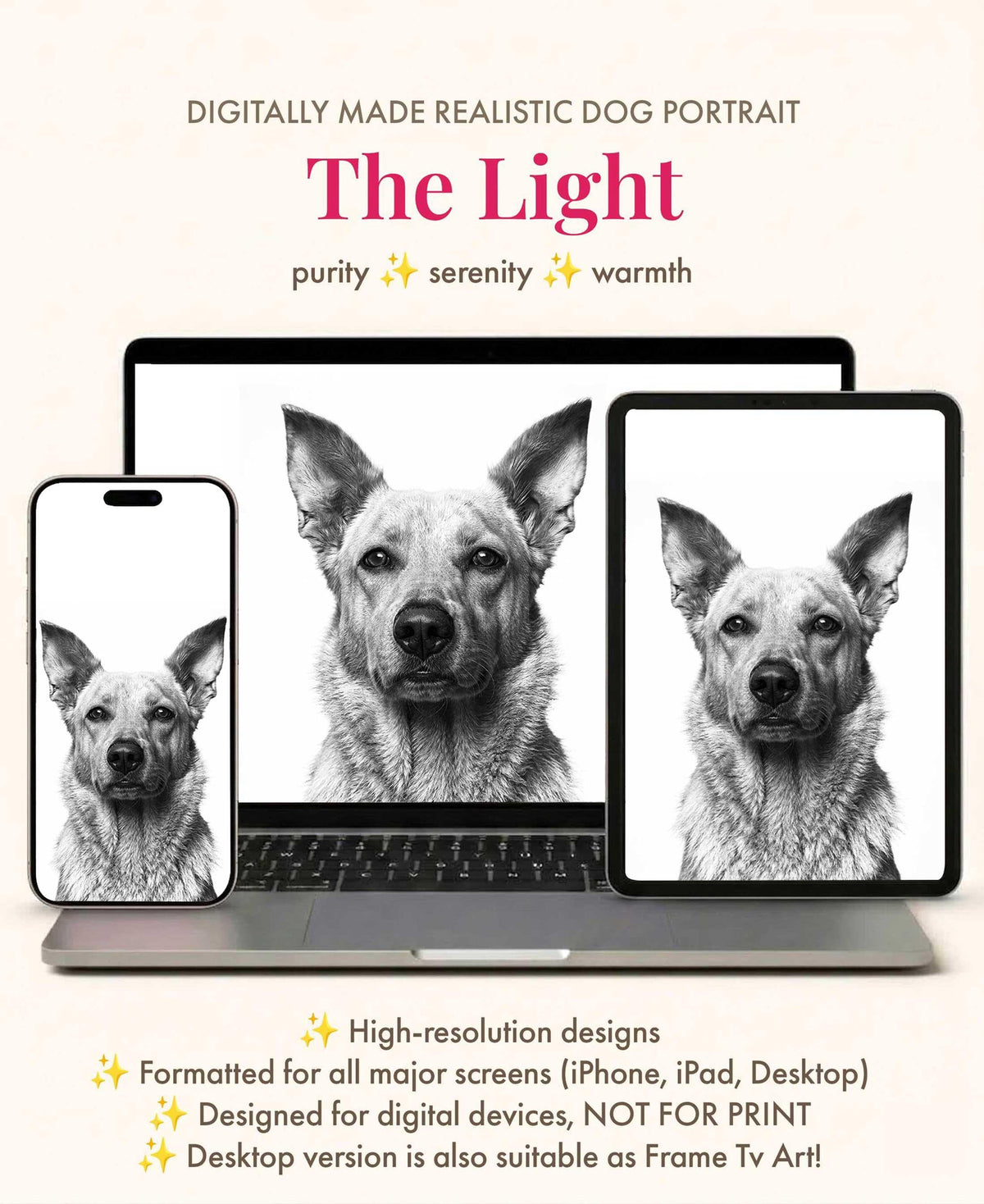 Custom Pet Portrait Wallpaper Black & White Fine Art for iPhone iPad Desktop Frame TV
