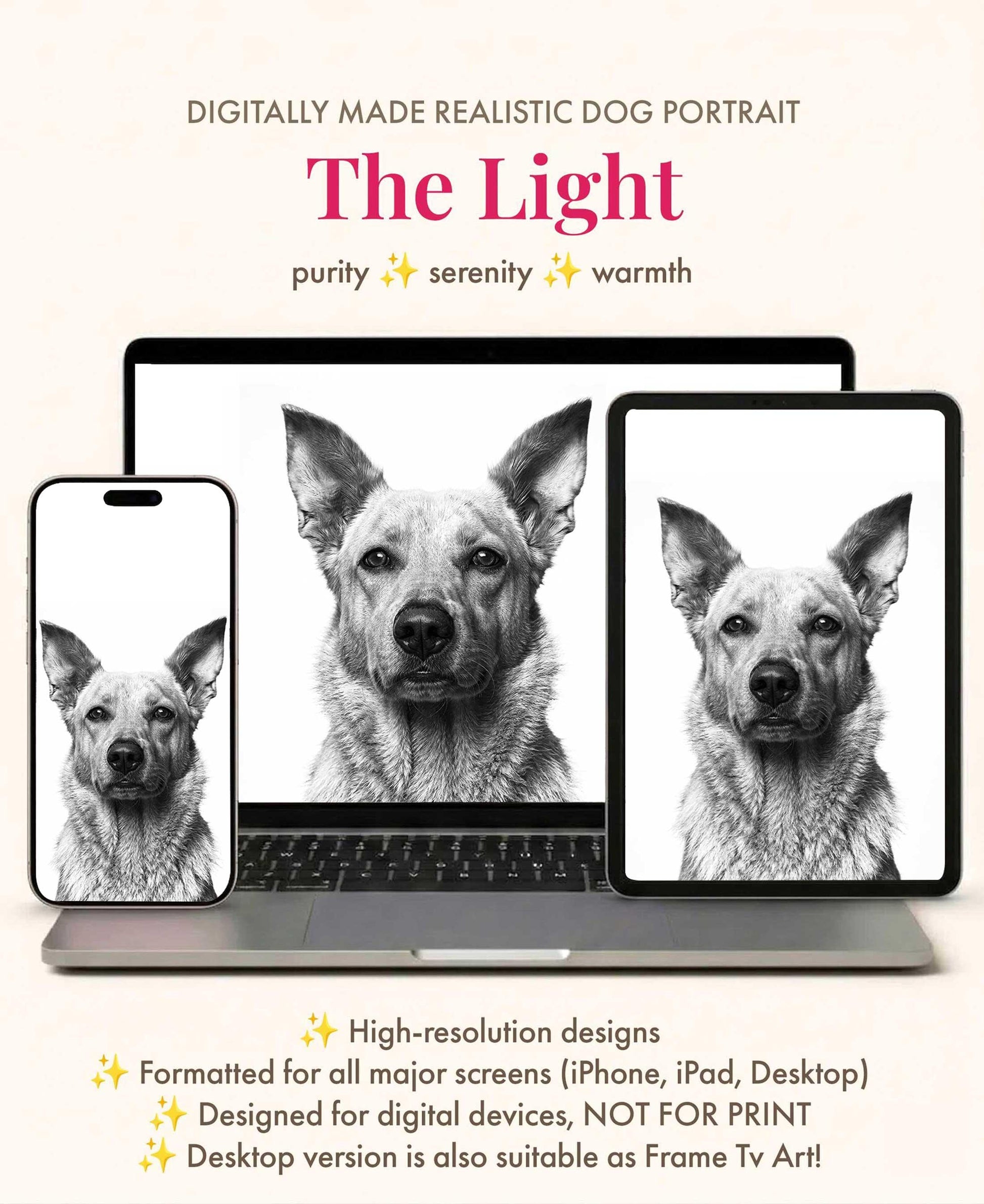 Custom Pet Portrait Wallpaper Black & White Fine Art for iPhone iPad Desktop Frame TV