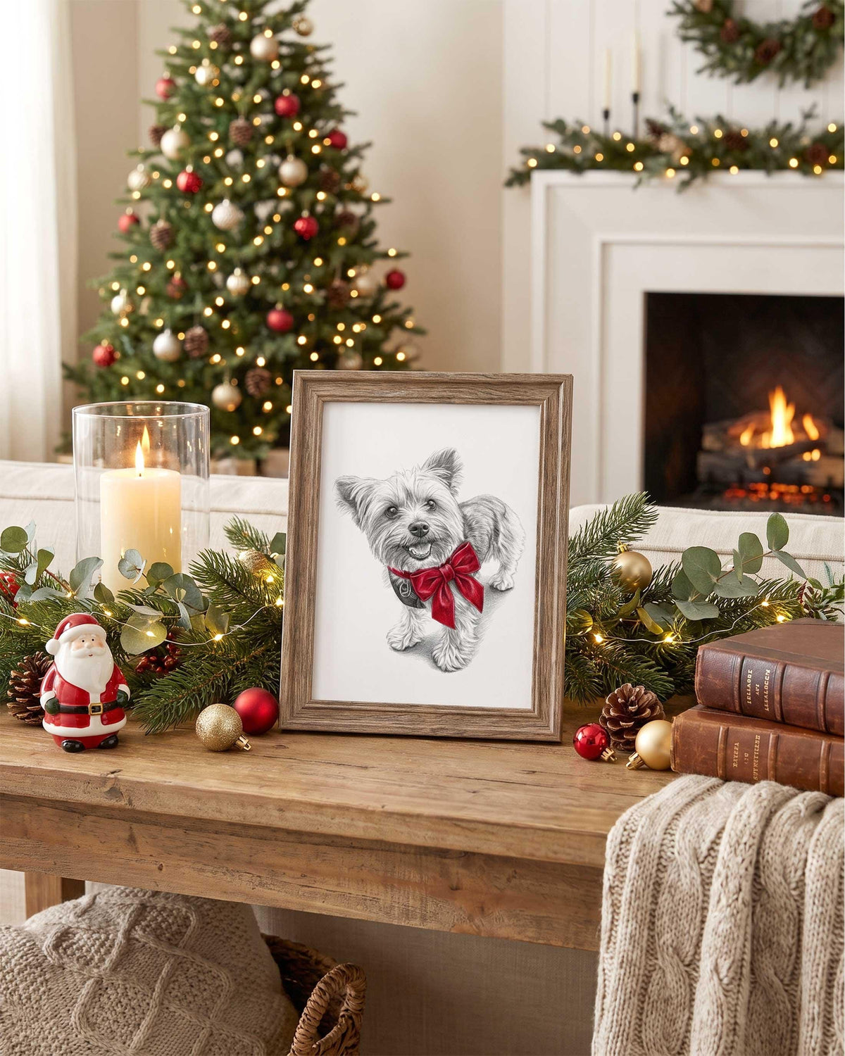 Christmas Pet Portrait From Photo, Custom Pencil Sketch Drawing (Digital Download)