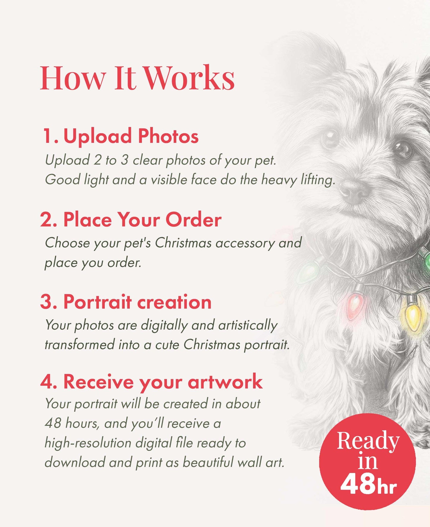 Christmas Pet Portrait From Photo, Custom Pencil Sketch Drawing (Digital Download)
