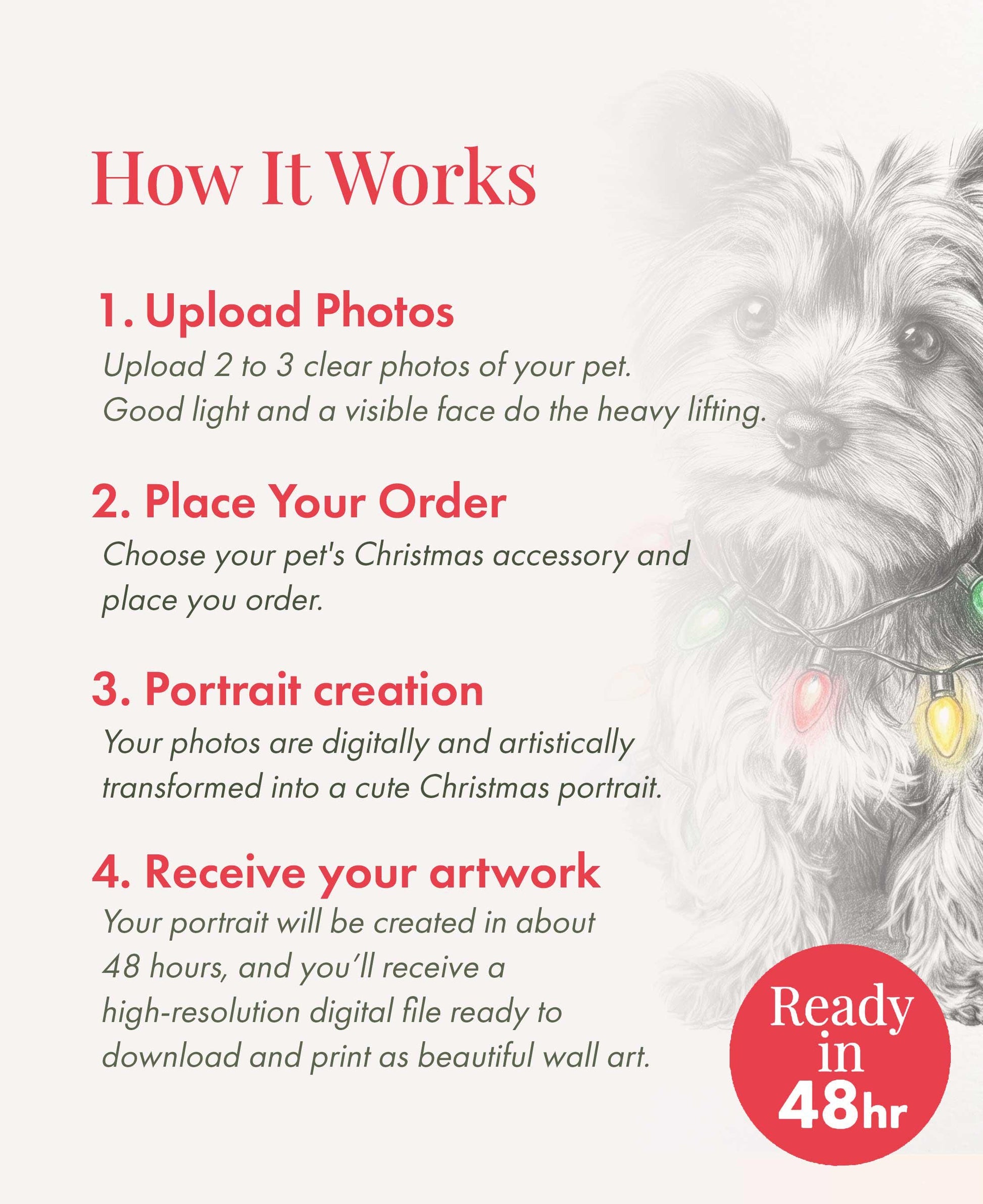 Christmas Pet Portrait From Photo, Custom Pencil Sketch Drawing (Digital Download)