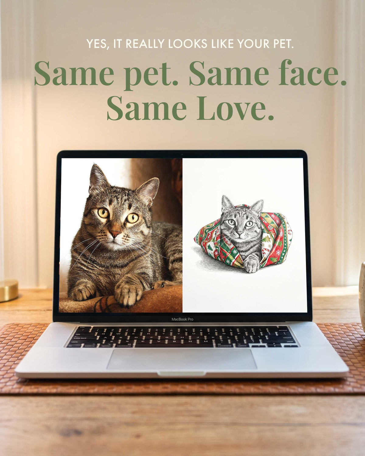 Christmas Pet Portrait From Photo, Custom Pencil Sketch Drawing (Digital Download)